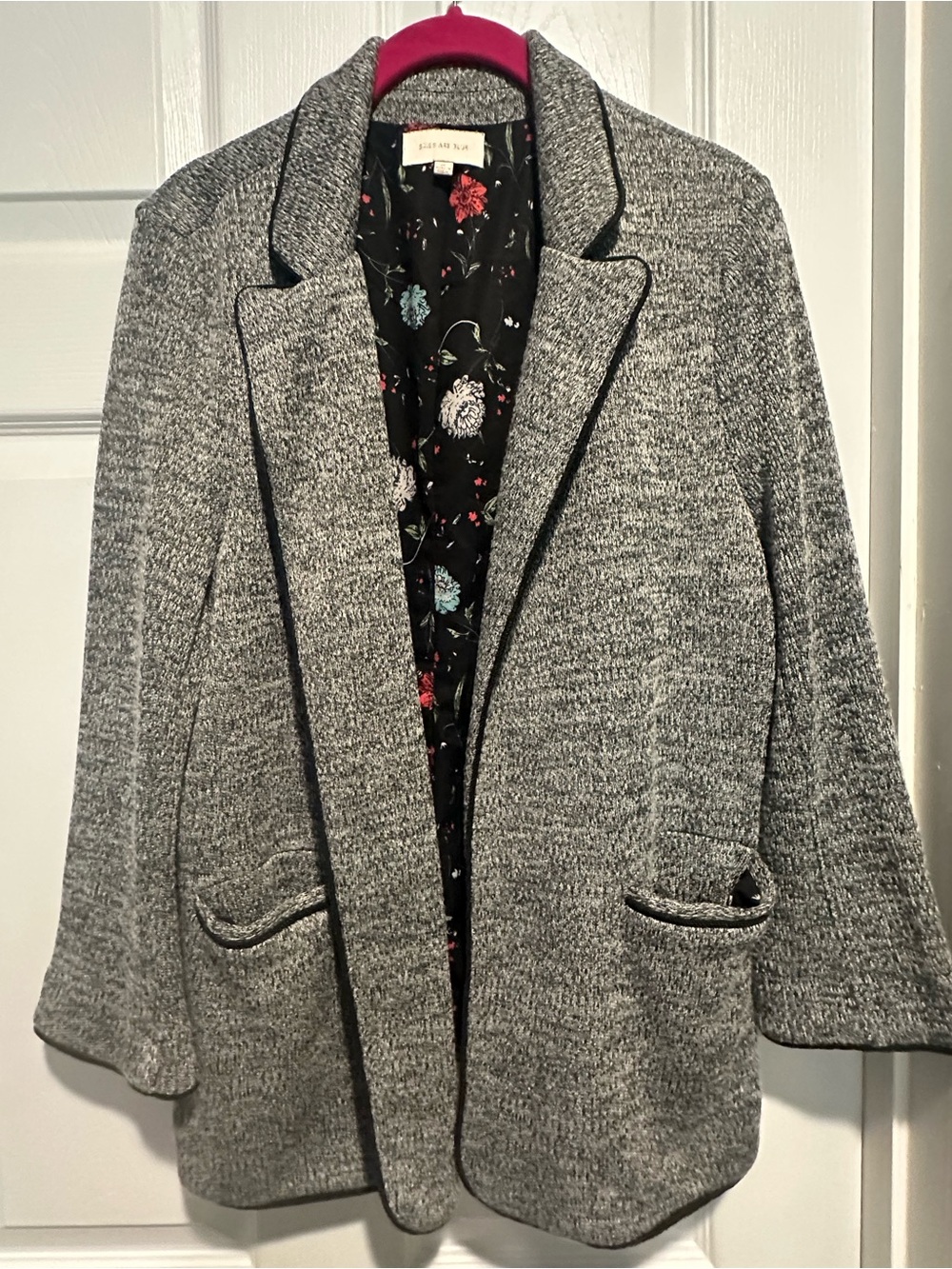Skies Are Blue Grey Knit Blazer with Black Floral Lining